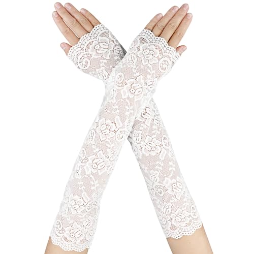 DIVINA VITAE Lace Arm Sleeves, Floral Lace Sleeves to Cover Arms for Women Long Fingerless Laces Gloves for Wedding Tea Party