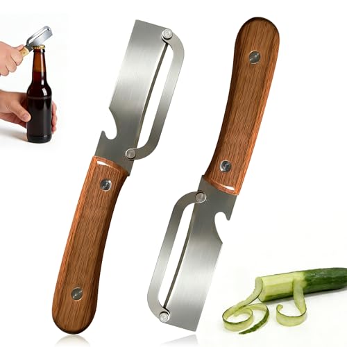 2 Stück Sparschäler mit Holzgriff Universal-Gemüseschäler aus Edelstahl mit integriertem Flaschenöffner zero snag holzschäler 2-in-1 Kartoffelschäler & Obstschäler für die Küche