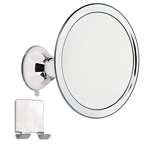 Houseables Shower Mirror for Shaving, Fogless, Makeup, 2X Magnified, 6.5”, 360° Rotation, Wall Mount, Stainless Steel Razor Hook, Suction Cup w/Adhesive, Grooming, Travel, Lightweight, Fog Proof