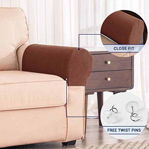 Subrtex Stretch Armrest Covers Spandex Anti-Slip Arm Covers For Chairs Sofa Armchair Slipcovers For Recliner Sofa With Twist Pins 2Pcs (Brick) #TOP4
