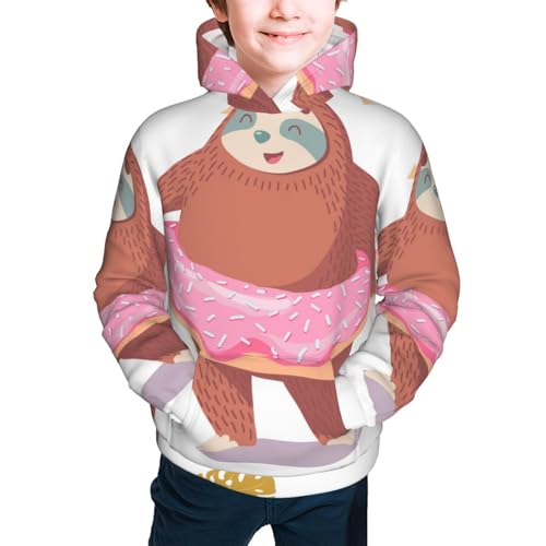 Sloth with Donuts1 Kid Hoodies Boys Sweatshirts Girls Pullover with Pocket3
