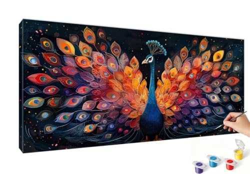 Peinture par numéro adulte paon pour sublimer la décoration murale du salon 90x180cm