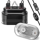 MECESOR Dual Reptile Light Fixture with Thermostat Switch and Independent Switch, Deep Dome Reptile Heat Lamp Fixture Optical Reflector Lampshade for Bearded Dragon, Amphibians, Tortoise (Max 100W)