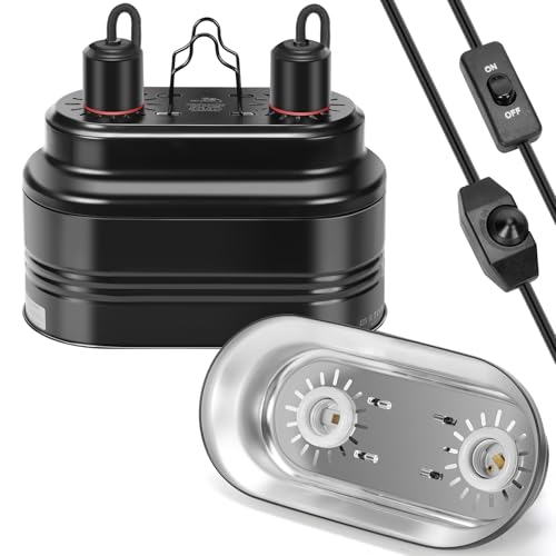 Mecesor MECESOR6320 Dual Reptile Light Fixture With Thermostat Switch And Independent Switch, Deep Dome Reptile Heat Lamp Fixture Optical Reflector Lampshade cover