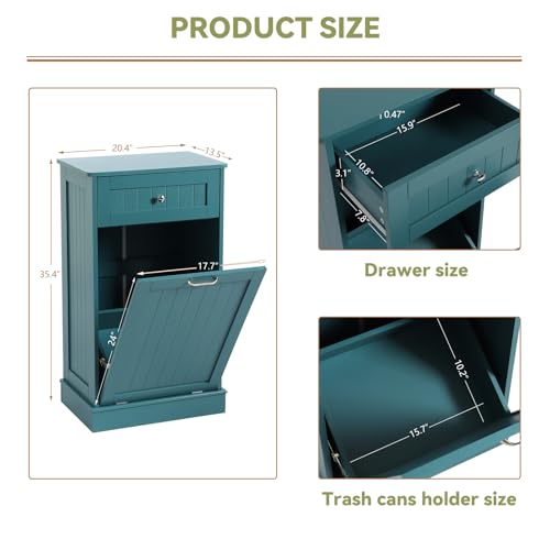 LOUVIXA Tilt Out Trash Bin Cabinet Dog Proof Trash Can Holder Kitchen Island with Garbage Bin or Tilt Out Laundry Hamper (Teal-Blue)