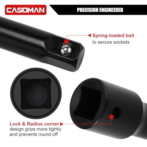 CASOMAN 25 PCS 1/2" Drive Deep Impact Socket Set with Case, 6 Point, 3/8" - 1-1/2", SAE, Include Extension Bars, Socket Adapter, Drill Adapter and Universal Joint - image 7