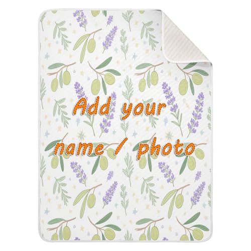 Custom Lavender Olive Soft Color Blanket for Baby Soft Customizable Photo Baby Name Blanket Personalized for Girls or Boys 30x40in cositas para Bebes recien nacidos
