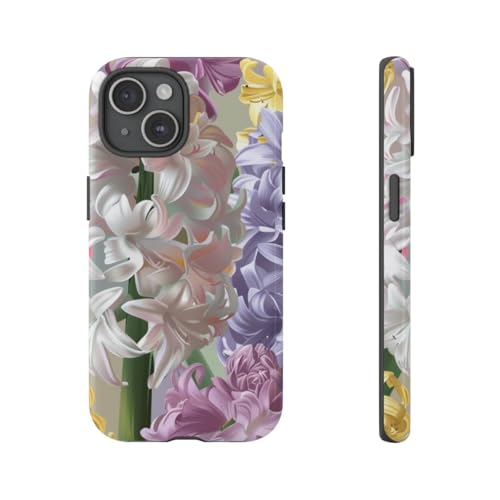 Coque iPhone 15 jacinthe motif floral - Protection antichoc brillante