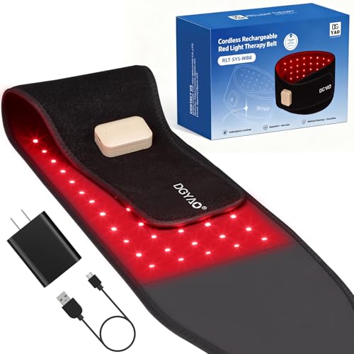 DGYAO Red Light Therapy Belt for Back Pain Relief, Portable 660nm Light Therapy Wrap for Body and Waist, Rechargeable Cordless Controller SMD 3 in 1 Bulb Light for Joint Pain Relief Muscle Relax