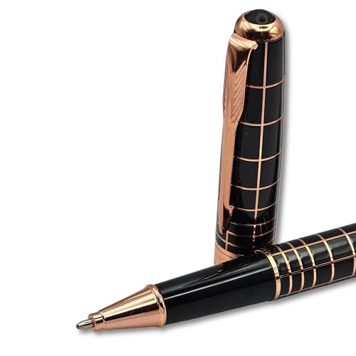 Image of Venti Gold Trim Roller Ball Pen| Black Body Color | Ink Color - Blue | Novel Gifts For Professionals | Premium Pens For Personal & Professional Use | Return Gift | (831A, Ball Point-Blue)