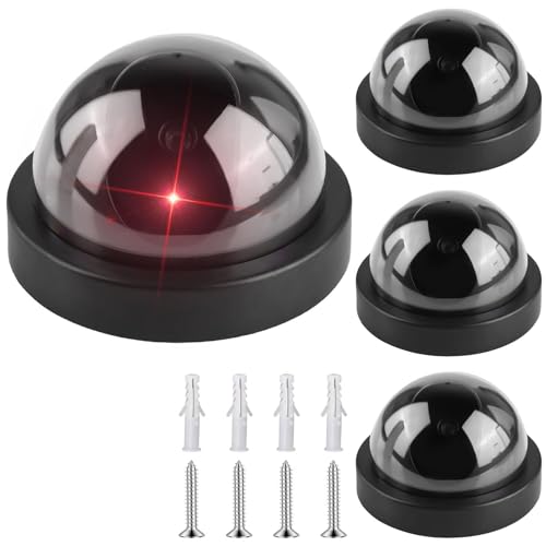 4 Stück Kamera Attrappe, Wandhalterung Dummy Kamera, Dummy Überwachungskamera mit Rot Blinkender LED, Fake Kamera, Fake Sicherheitskamera, Kamera Atrappe Außen Für Innen- Und Außenbereich, Schwarz