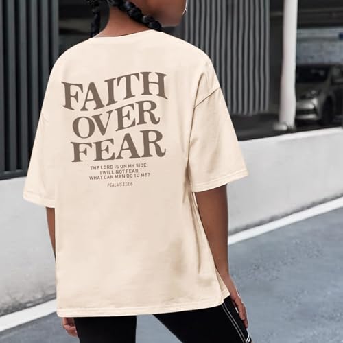 Faith Over Fear Shirt Christian Jesus Tshirts for Girls Religious Inspirational Tees Bible Verse Tops for Kids 3-124