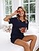 Aseniza Schlafanzug Damen Kurz Baumwolle Shorty Pyjama Sommer Nachtwäsche Sleepwear Hausanzug Loungewear Kurzarm Zweiteiler Schlafset V-Ausschnitt mit Knöpfen Blau L
