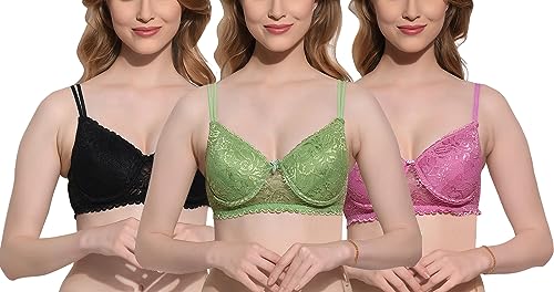 Image of FIMS - Fashion is my style Women Cotton Lycra Floral Lace Lightly Padded Bra Wired Seamless Fullcoverage Multicolor Cup- B