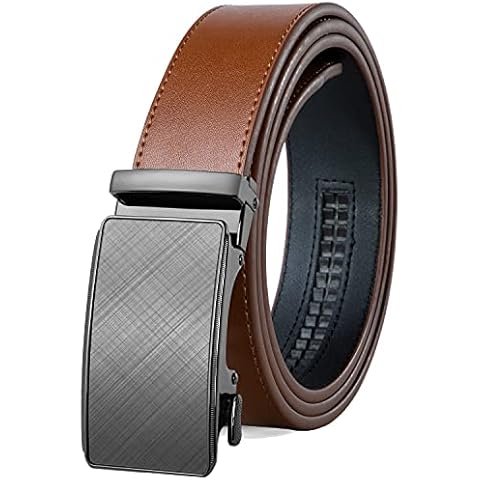 Founders & C Men's Ratchet Belt 1 3/8",Leather Dress Belt Adjustable with Click Sliding Buckle Trim to Exact Fit (28"-42" Waist Adjustable, Genuine Leather Tan Belt) Cover