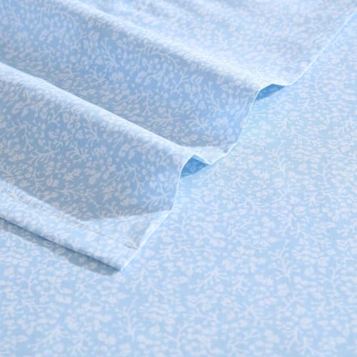 Image of Laura Ashley - Full Size Sheet Set, Crisp & Lightweight Cotton Percale Bedding with Fitted Sheet and Pillowcases, Floral Room Decor, Deep Pocket, College Dorm Room Essentials (Maeve Blue)