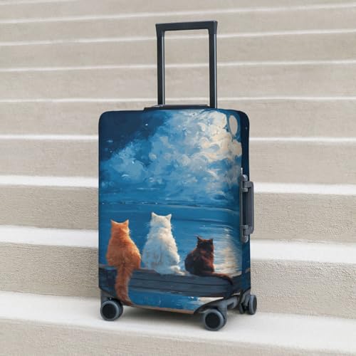 Three Cats Sitting On A Bench Elastic Travel Luggage Covers Dustproof Scratch-Resistant Suitcase Protector Fit 22-24 Inch 6