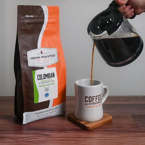 Image of Fresh Roasted Coffee, 100% Colombian Water-Processed Half-Caf Drip Ground Coffee, Medium Roast, Kosher, 2 lb (32 oz)