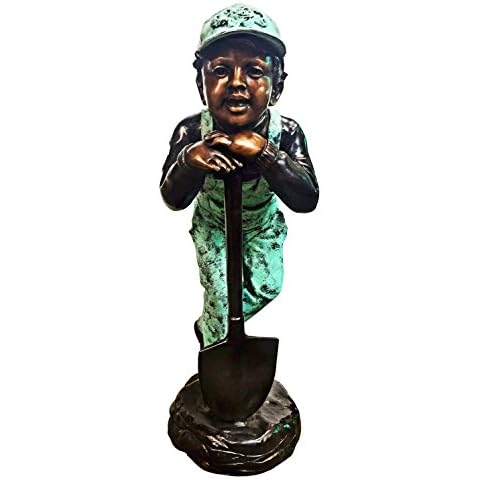 P&F HIGH QUALITY PRODUCTS Young Gardener Resting on a Shovel Bronze Sculpture(Traditional Lost Wax Bronze Process with Color Patina) Cover