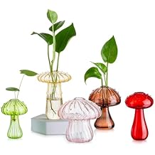 Glasseam Mushroom Plant Propagation Station 5pcs Colored Glass Mini Terrarium for Plants, Cute Small Propagation Vases for Flowers - Unique Hydroponic Indoor Planters Gifts for Womens Room Decor