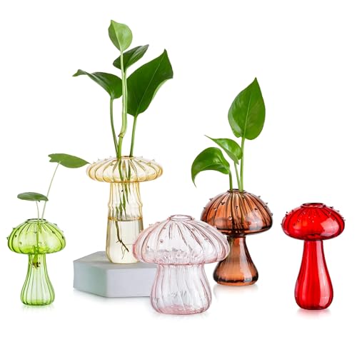 Glasseam Mushroom Glass Planter, Set of 5 Colored Plant Propagation