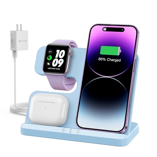 JARGOU 3 in 1 Wireless Charging Station Wireless Charger for iPhone 14 13 12 11 Pro Max/X/8 Charging Station for Multiple Devices for Apple Watch for AirPods 2/3/Pro/Pro 2