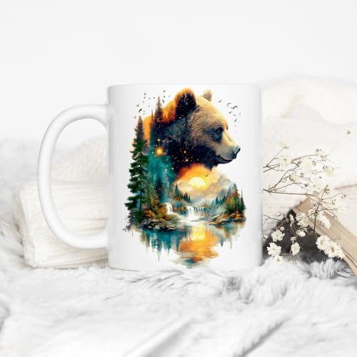 Vaso de Café Cerámico con Diseño de Oso y Naturaleza 11 oz miniatura 3