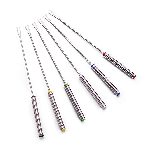 6 PCS Stainless Steel Fondue Forks 9.5" - Color Coding Cheese Fondue Forks
