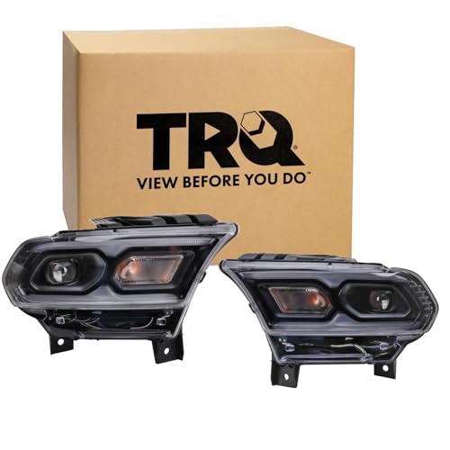 Image of TRQ Driver and Passenger Side Headlight Assembly Set Black Bezel Compatible with 21-24 Dodge Durango Standard Headlights
