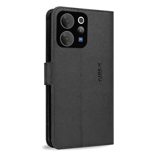 Image of AIBEX Compatible for Vivo V70 5G / Vivo V70 Elite 5G Flip Cover Leather Finish | Inside TPU with Card Pockets | Wallet Stand | Complete Protection Flip Case Black