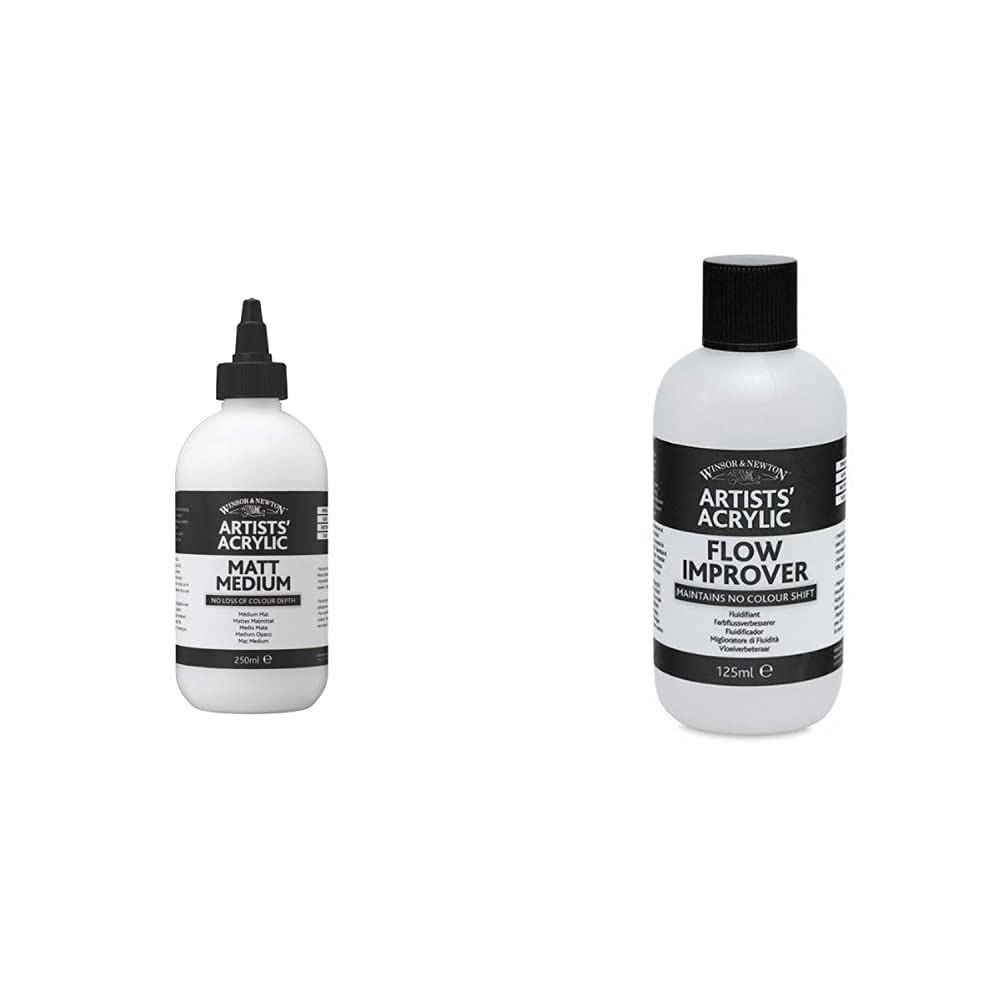 Winsor & Newton WN Acrylic Matt Medium 250 ml, ACFAMM250 & Acrylic Flow Improver 125 ml, ACFAFI125
