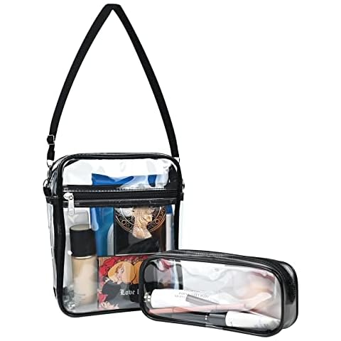 KingBig Clear Bag Stadium Approved PVC Clear Purse Clear Crossbody Bag with Transparent cosmetic pencil case for Concerts Sports Events Cover