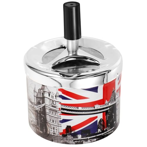 Zerodeko Stainless Steel Rotary Lid Automatic Extinguishing Ashtray Metal Home and Outdoor Ashtray Windproof Holder for Smokers British Souvenir