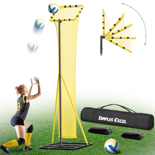 Dimples Excel 10.5 FT Adjustable Volleyball Setter Training Net with 3 Height Levels and 5 Ball Return Angles (70180) Includes Volleyball Pump Carry Bag & Sandbags for Indoor/Outdoor Practice