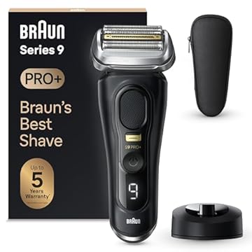 Braun Series 9 PRO +, Rasoio Elettrico Barba, Regolabarba Uomo, Rifinitore di precisione, Custodia da Viaggio in tessuto, Batteria Litio Ion, 100% Impermeabile Idea Regalo, 9510s Nero