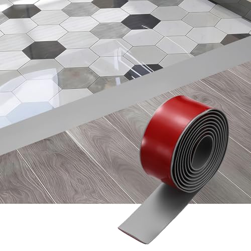 sourcing map Tira de transición para piso, 6.5 pies x 1.96 x 0.15 pulgadas, tiras autoadhesivas para cubierta de suelo, borde laminado, para transición de alfombras, color gris