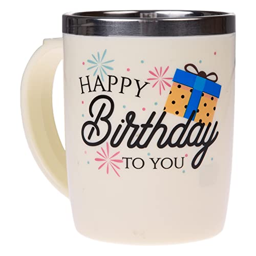 Image of Kuber Industries Insulated Coffee Mug|Stainless Steel Double Wall Tea|Tumbler Cup|Milk Mug with Sliding Lid for Kids & Adults|400 ML (Cream)