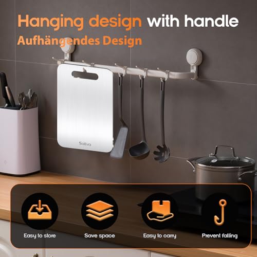 Titan Schneidebrett, Edelstahl Titanium Cutting Board, BPA-freies Doppelseitiges Lebensmittel Grade Schneidebrett, Titanium Cutting Board für Fleisch (3, S M L)