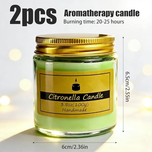 2pcs Citronella Kerzen Outdoor,Lemongrass Zitronella Kerzen Natürliches Sojawachs im Glas，Natürliche Sojawachs Zitronella Kerze draußen für Garten, Camping, Indoor, Terrasse, Picknicks