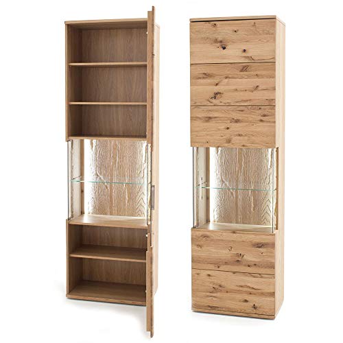 Lomadox Wohnwand in Asteiche Bianco massiv geölt, mit Highboard, Lowboard, Vitrine und Regal, 320cm Breite – Bild 4