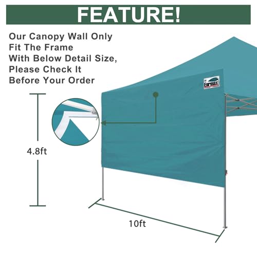 Image of Eurmax USA 10x4.8 Pop Up Canopy SunWall-UV Protection for Tents,Blocks Sunlight&Wind,Water Resistant Side Wall Only,Easy Hook & Loop Installation,Fit for 10FT Straight Leg Shelters&Gazebo,Turquoise