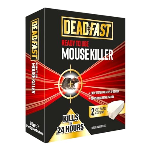 Image of Deadfast Ready to Use Mouse Killer Bait Station stop mice infestations, Fast-Acting Rodent Control in 24 Hours, Pre-Baited, Tamper-Resistant, Indoor Use, 2 x 10g