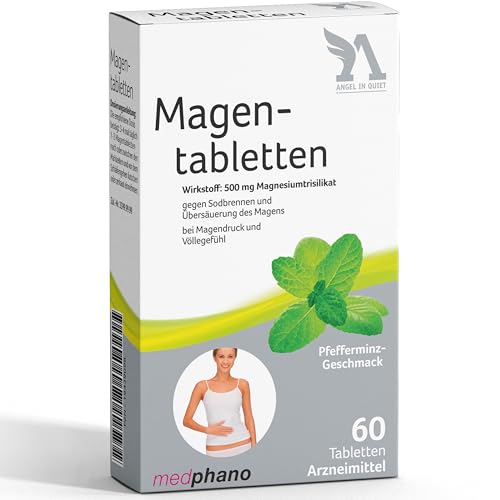 Magentabletten - Arzneimittel gegen Sodbrennen & Übersäuerung des Magens - bei Magendruck & Völlegefühl - Pfefferminzgeschmack 60 Stück