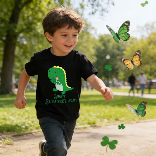 Image of Tkria Toddler Boys St Patricks Shirts Kids Clover Shamrock T-Shirt Baby Dinosaur Gnome Lucky Dude Short Sleeve Green Tops