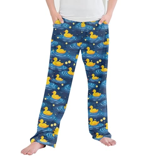 Cute Duck Long Pajama Pants Elastic Waist PJ Bottoms with Pockets S A111521