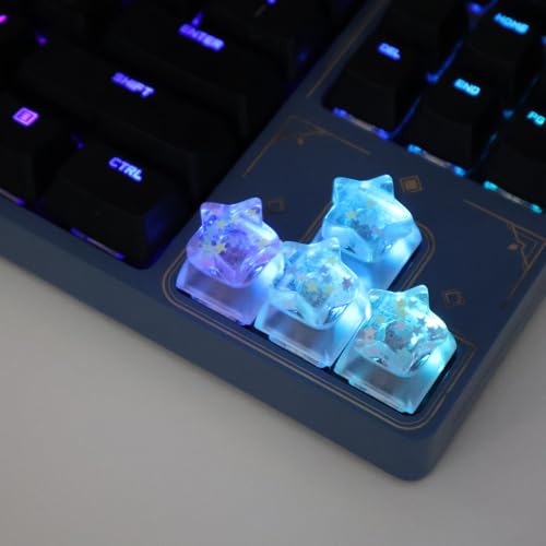 Evlkuen 4Pcs Star Keycaps Colorful, Cute Transparent WASD...