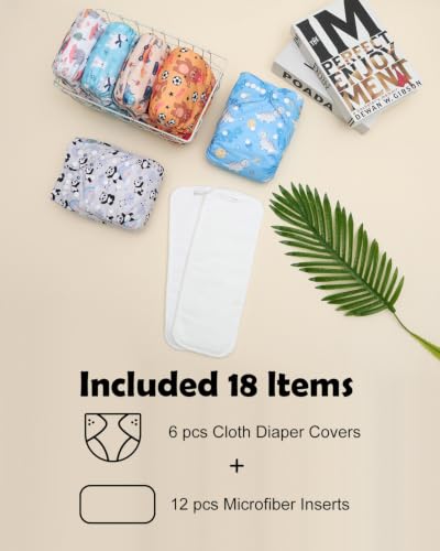 Image of ALVABABY Baby Cloth Diapers 6 Pack with 12 Inserts Cloth Diaper Covers Adjustable Washable Reusable for Baby Girls and Boys 6DM142A