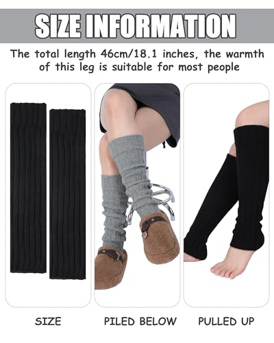 Shihanee 2 Pairs Wool Leg Warmers for Women Ribbed Knit Black Grey Leg Sleeves Boots Ankle Cuffs for Warm Winter Outdoor4