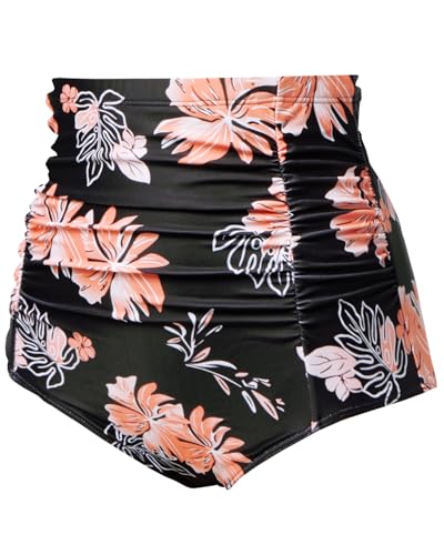 Image of Tempt Me Women's High Waisted Swimsuit Bottom Tummy Control Ruched Bikini Bottom Vintage Swim Bottom Tankini Briefs