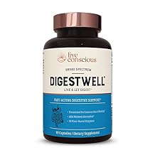 Live Conscious DigestWell Immediate Support - Fast-Acting Digestive Support | Broad Spectrum Enzyme, Probiotic & Herbal Formula - Decreases Everyday Gas & Bloating - 90 Capsules